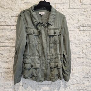 Ann Taylor LOFT Lyocell Olive Utility Jacket Size Medium Like New